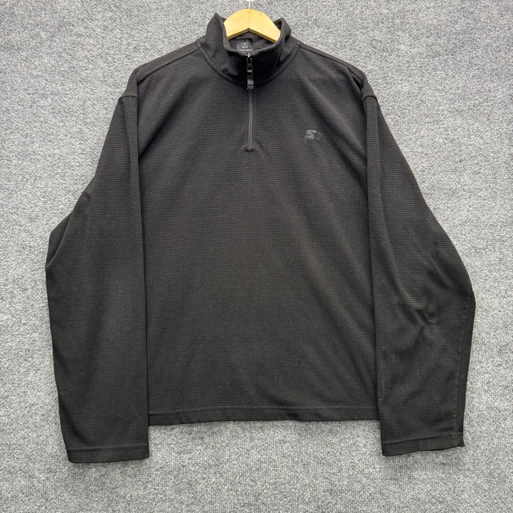 Starter Quarter Zip Pullover Mens XL Black Long Sleeve Waffle Knit Athletic